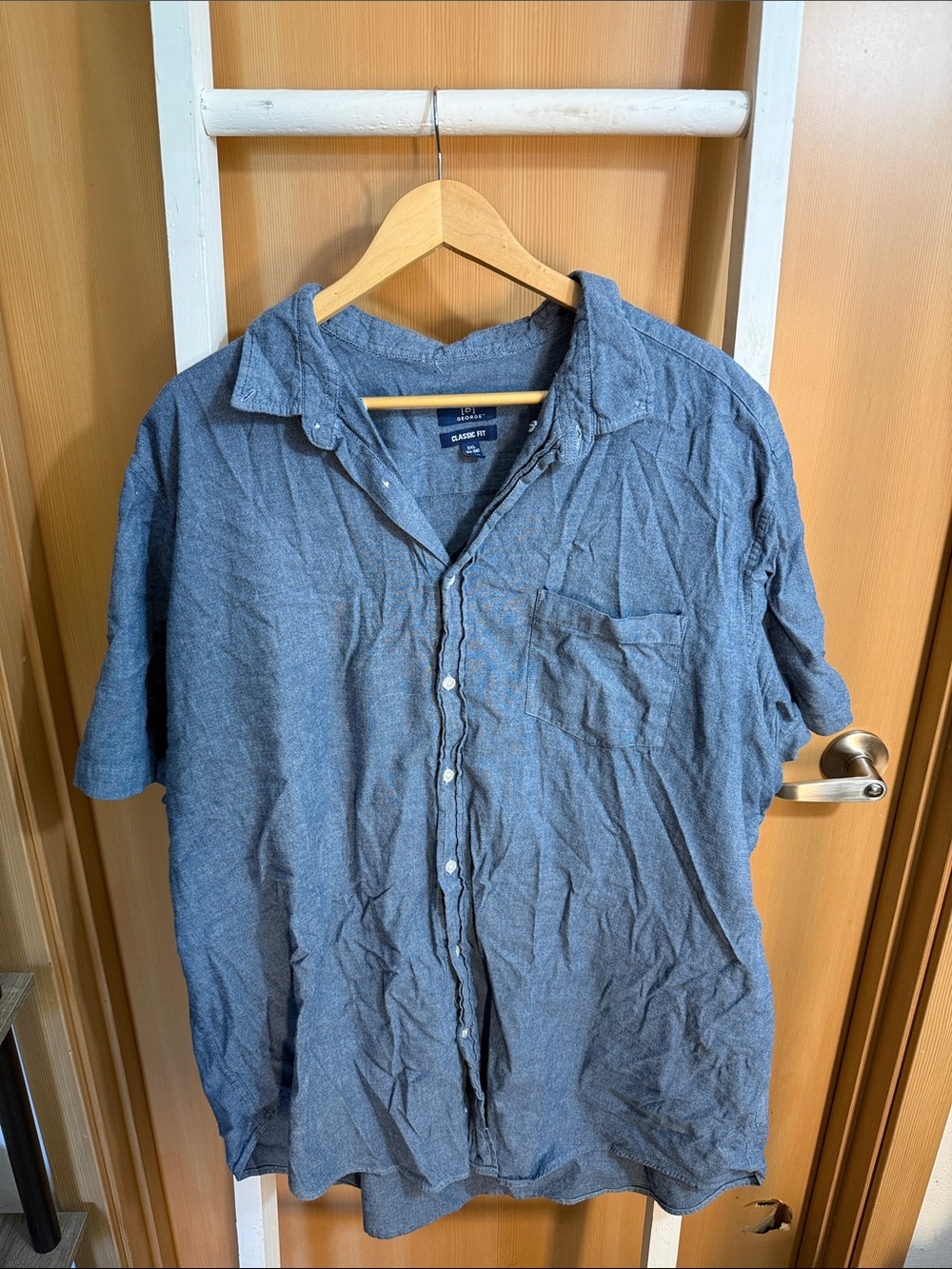 George blue denim button up polo
